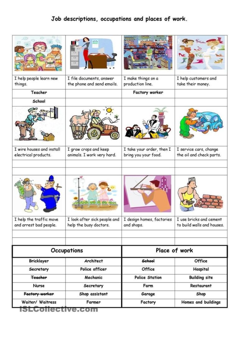 Jobs Worksheet For Grade 1