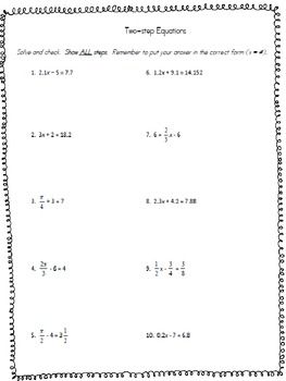 Multi Step Solving Equations With Fractions Worksheet