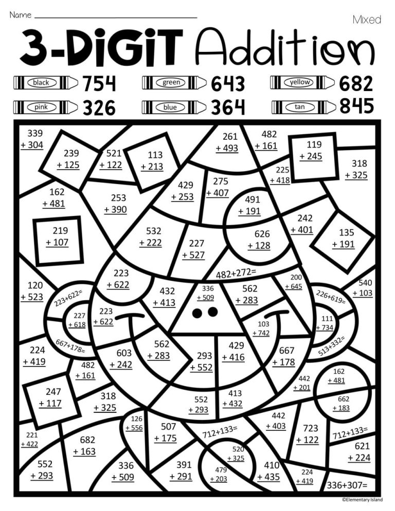 Two Digit Addition Color By Number