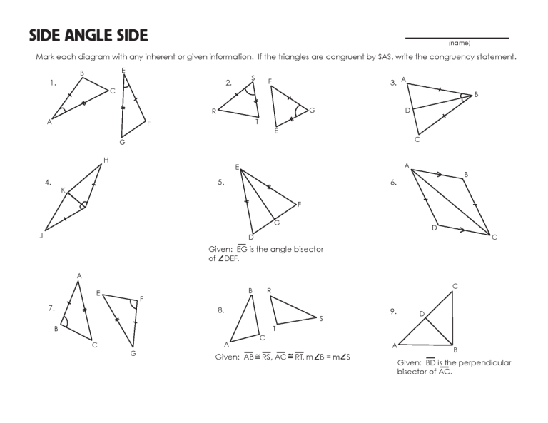 Triangle Congruence Worksheet Answer Key