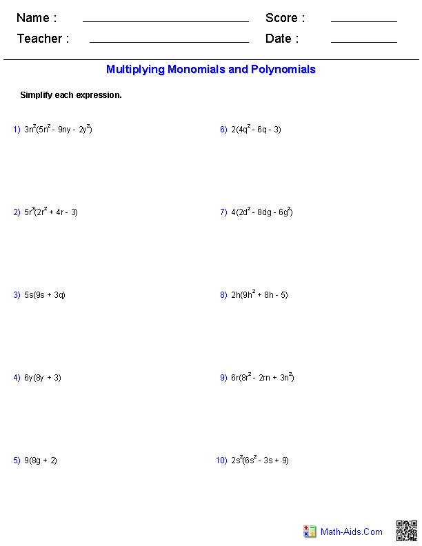 Easy Adding Polynomials Worksheet