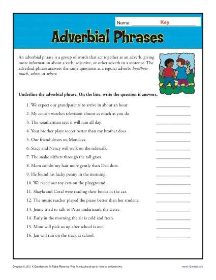 Adjective Phrase Worksheet For Grade 7