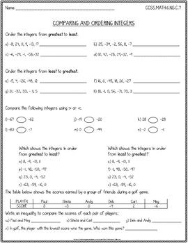 6th Grade Math Worksheets For Grade 6 Integers