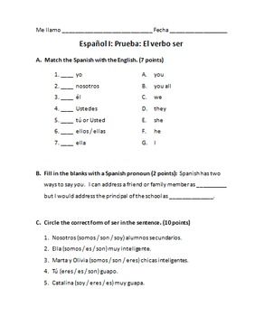 Subject Pronouns Worksheet Spanish