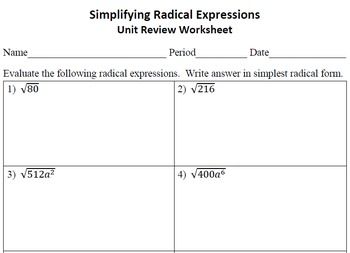 Simplifying Radical Expressions Worksheet Answers