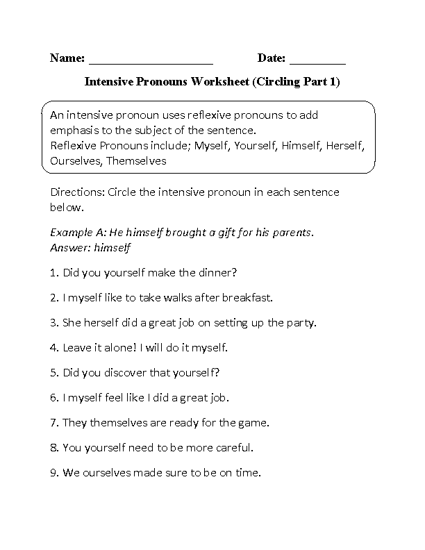 Pronouns Worksheet Grade 6