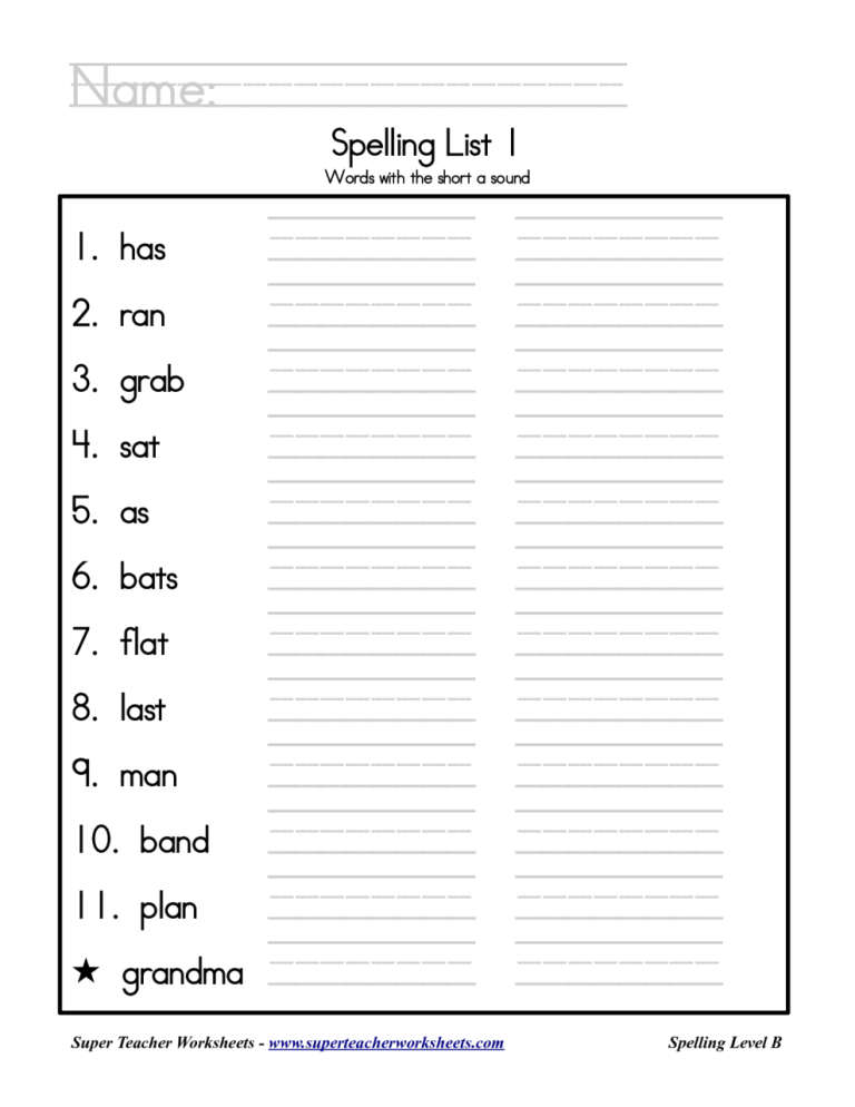 Spelling Worksheets For Grade 5