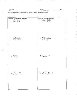 Solving Rational Equations Worksheet