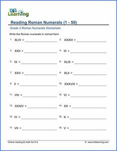 Roman Numerals Worksheet For Grade 4 Pdf