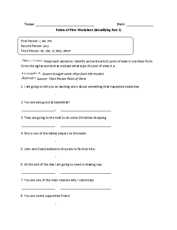 Point Of View Worksheet 12