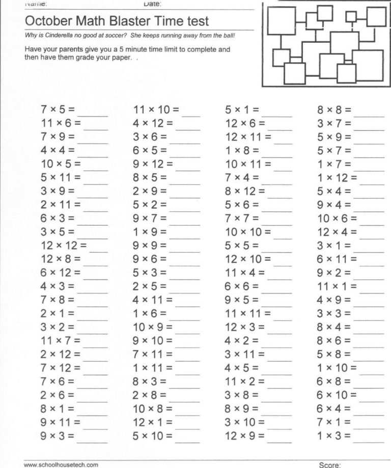 Multiplication Timed Test Printable