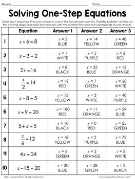 One Step Equations Worksheet Answers