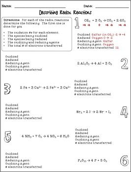 Redox Reactions Worksheet