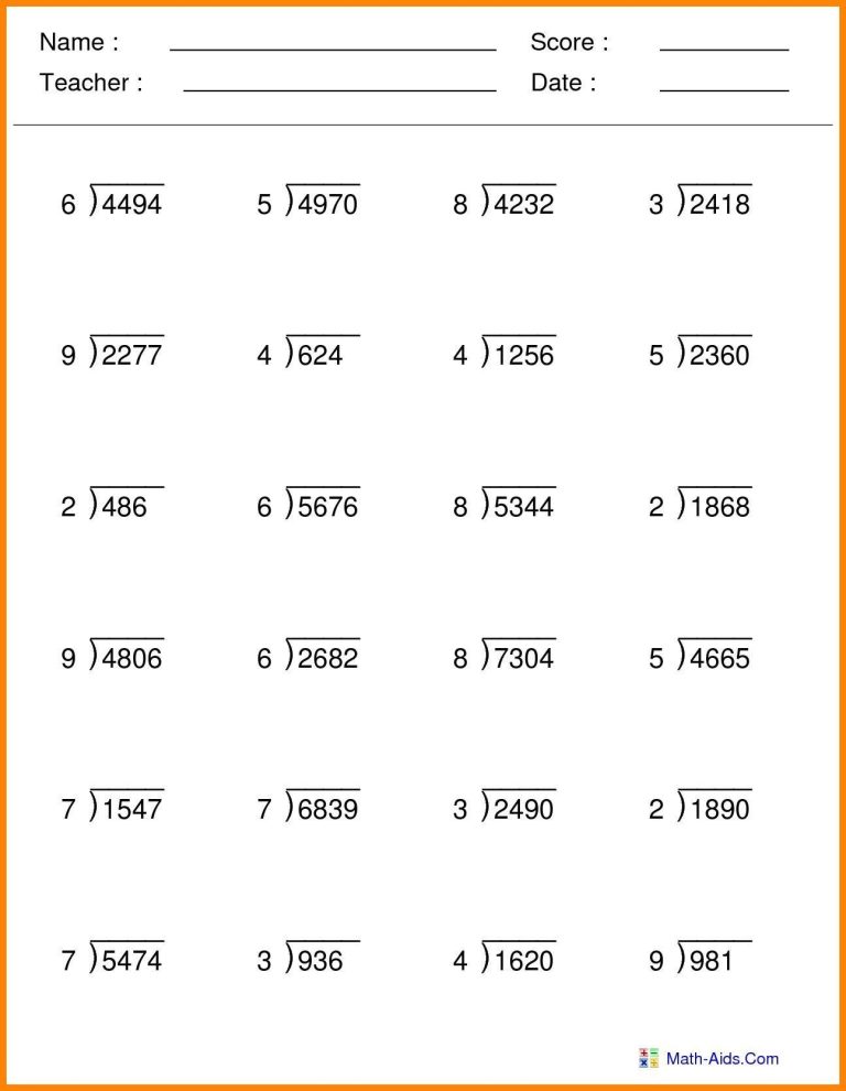 Division Worksheets Grade 5