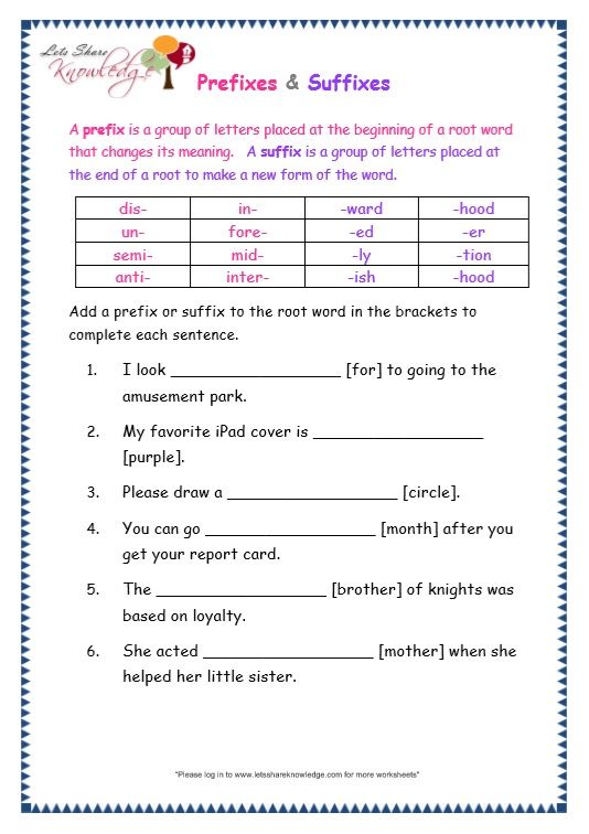 Prefixes And Suffixes Worksheets For Grade 4