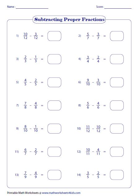 Adding And Subtracting Fractions Worksheets With Different Denominators