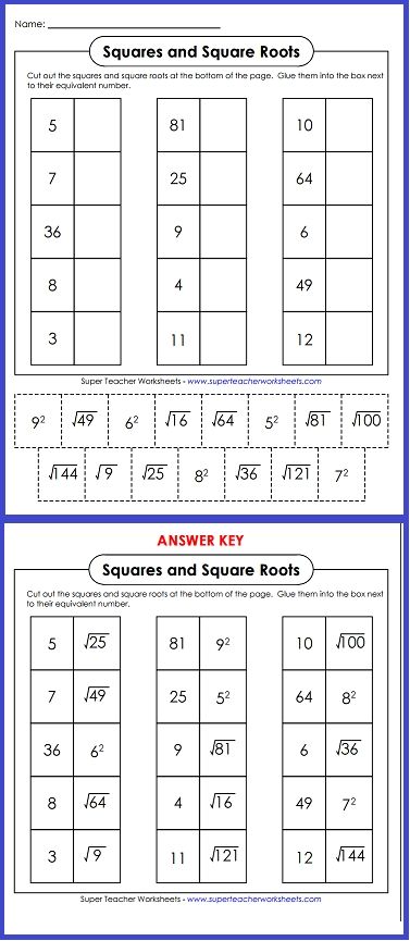 Square Root Worksheets Answers