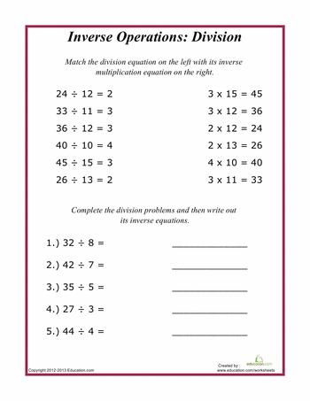 Inverse Operations Worksheets 5th Grade