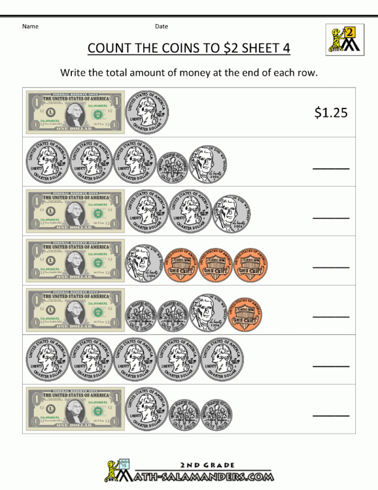 Counting Money Worksheets Answer Key