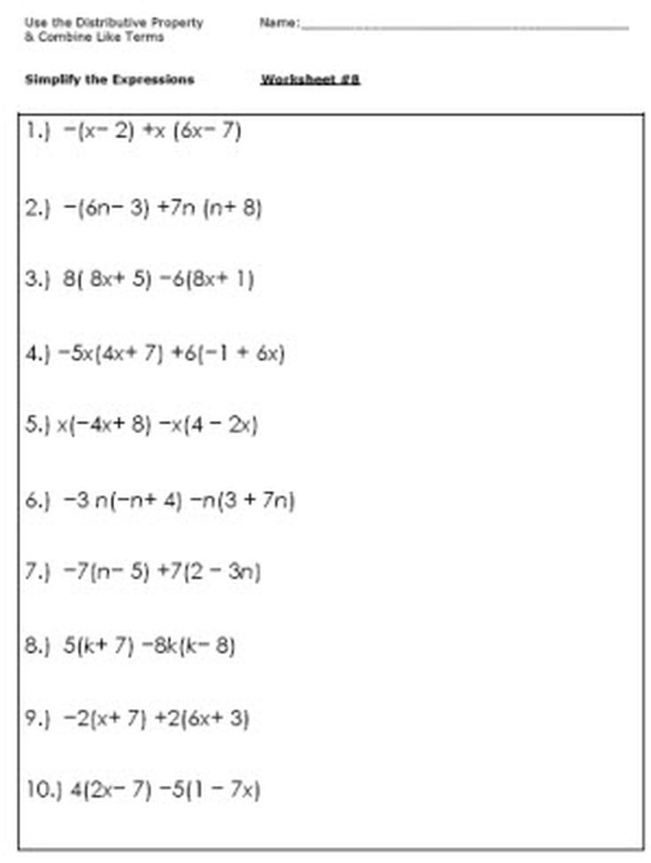 Simplifying Algebraic Expressions Worksheets Pdf