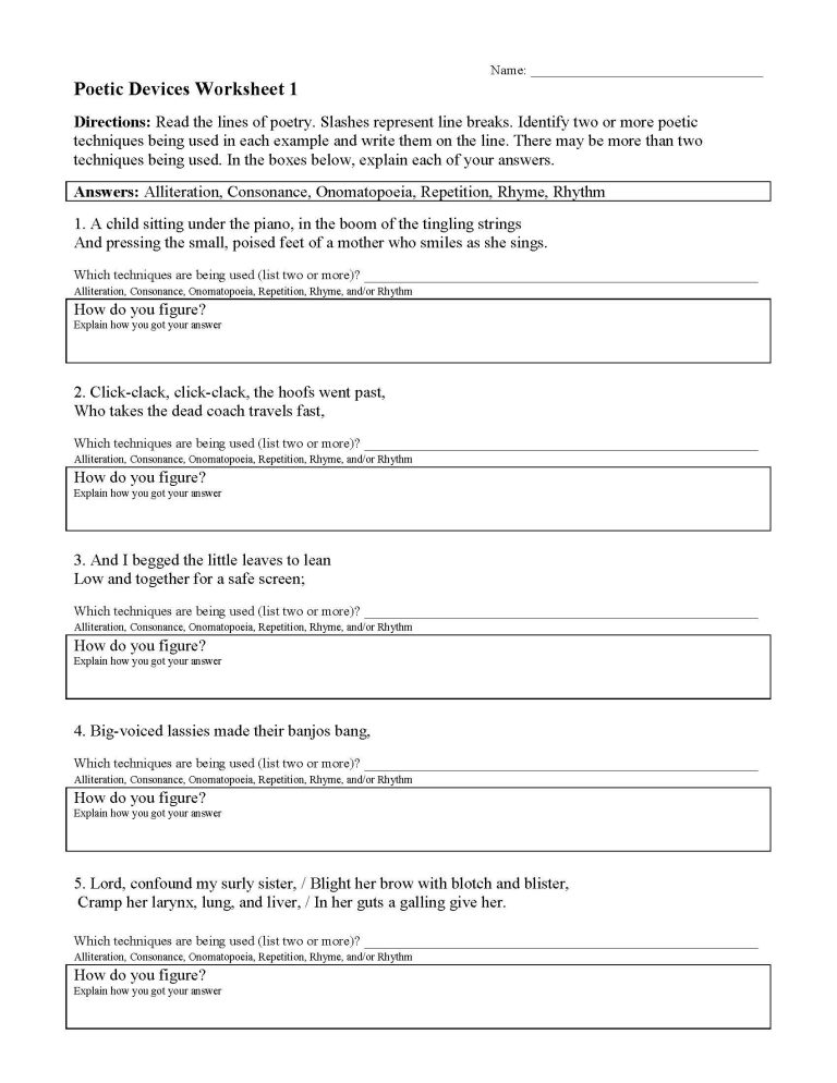 Poetic Devices Worksheet