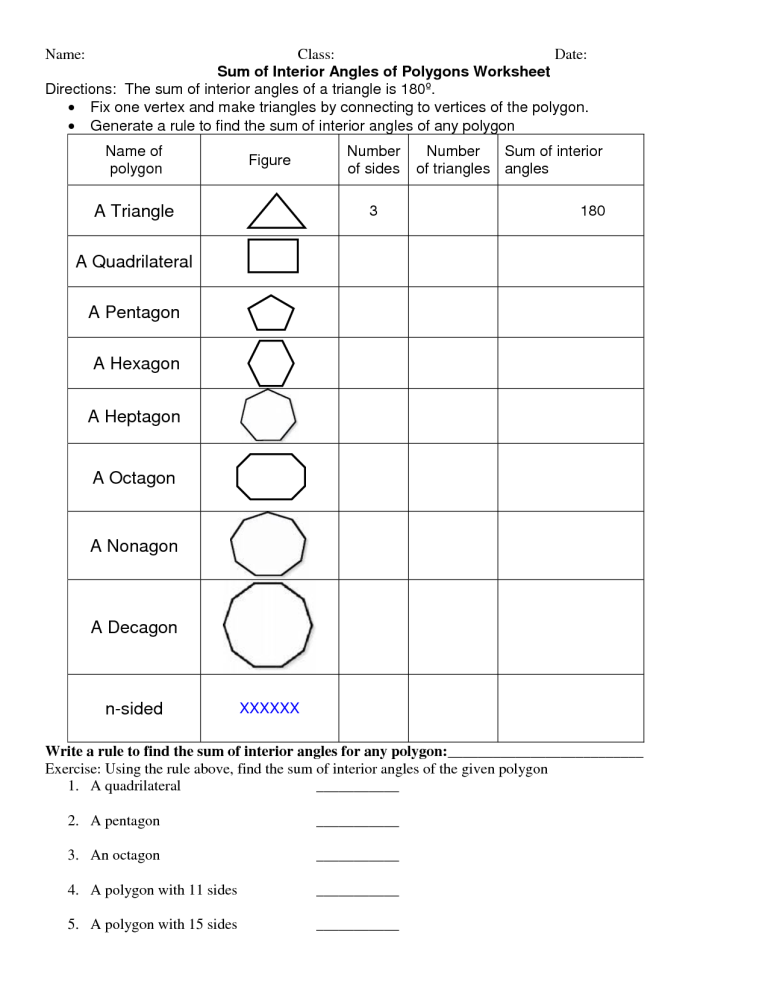 Interior Angles In Polygons Worksheet