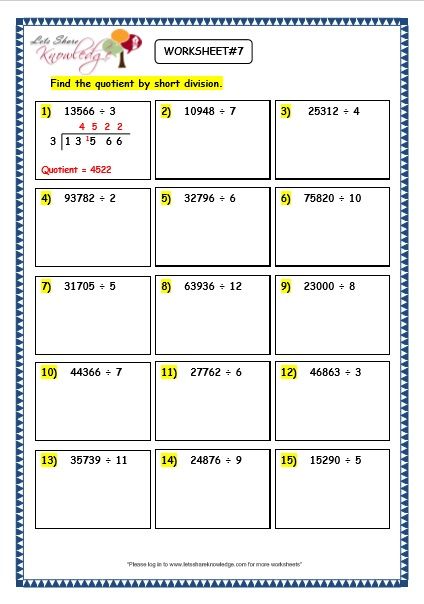 Short Division Worksheets