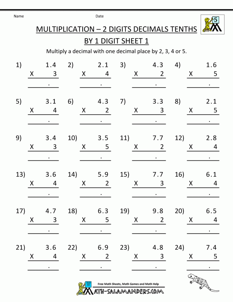 5th Grade Basic Math Worksheets