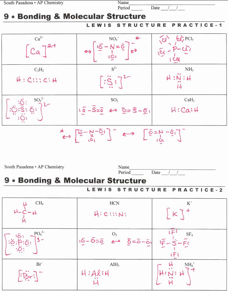 Lewis Dot Structure Worksheets