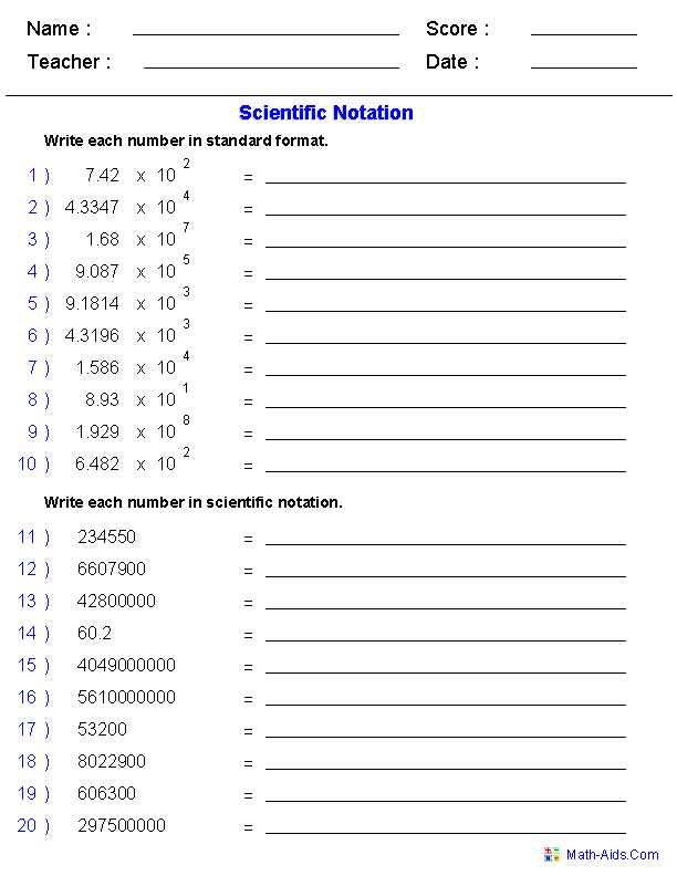 Scientific Notation Practice Worksheet