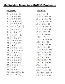 Practice Multiplying Binomials Worksheet