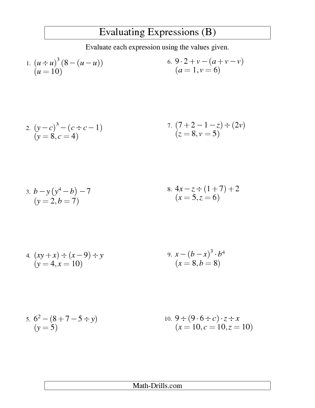 Algebraic Expressions Worksheets 8th Grade