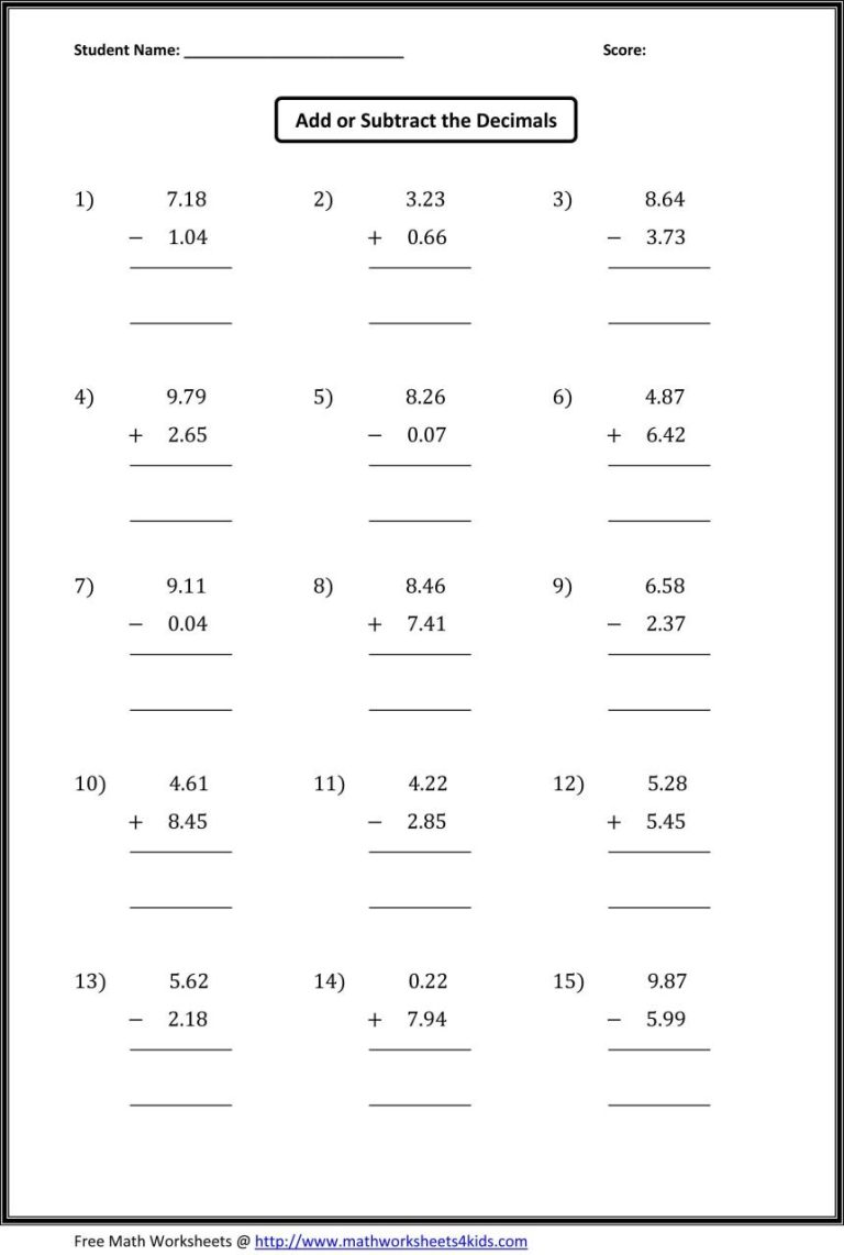 Decimals Worksheets