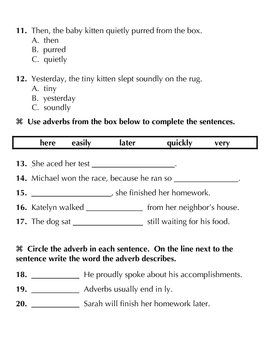 Adverbs Worksheet With Answers