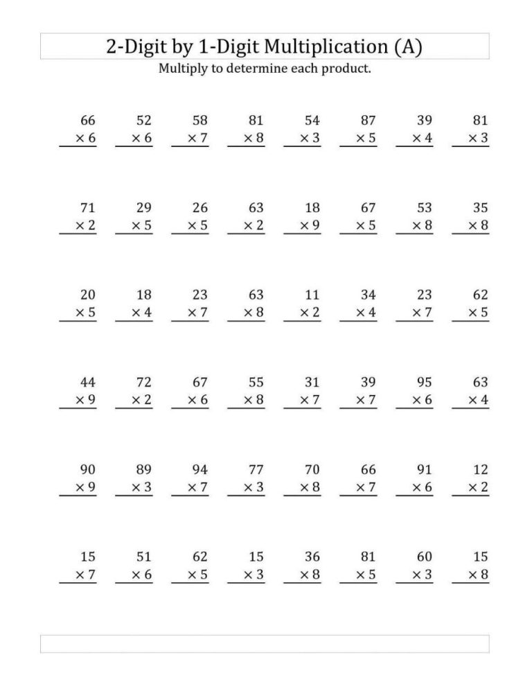 Multiplication Practice Sheets 5th Grade