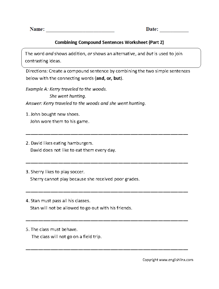 Compound Sentences Worksheet 2nd Grade