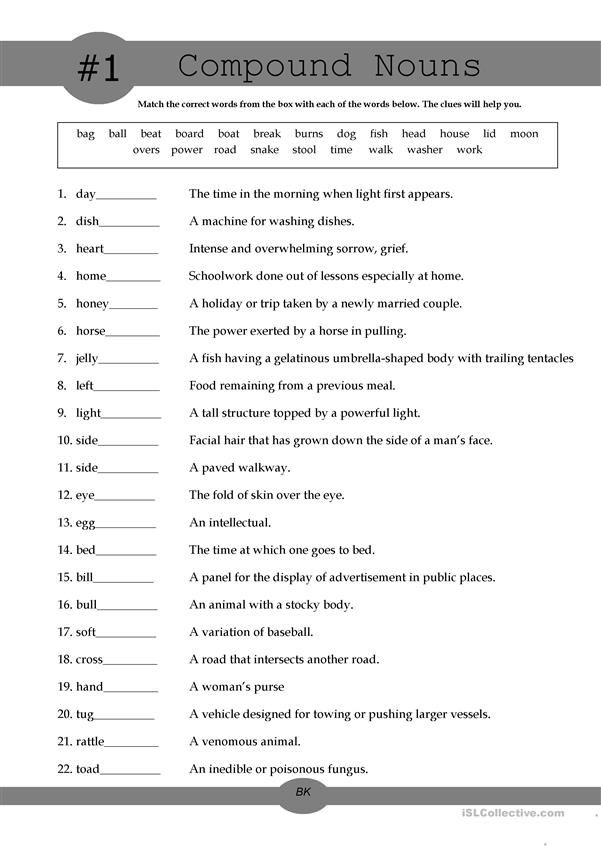 Compound Nouns Worksheet For Kids