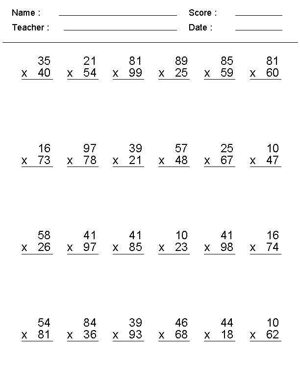 Basic Multiplication Worksheets For 4th Grade