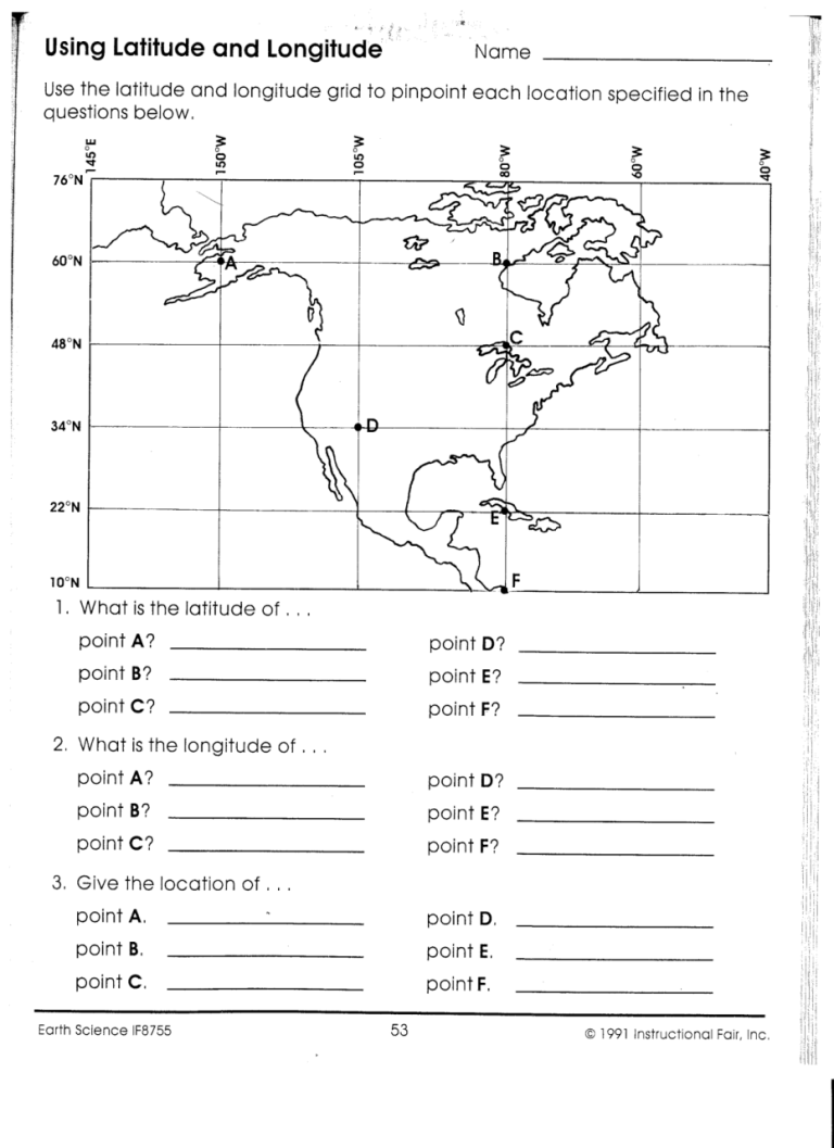 Latitude And Longitude Worksheets For 5th Grade