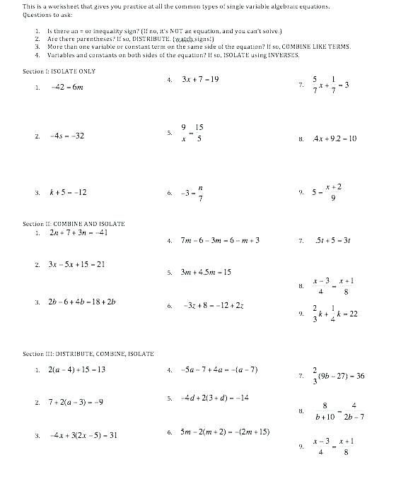 Simple Equations Worksheet For Class 7 Pdf