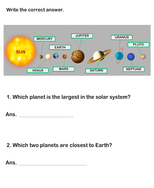 Planets Worksheet For Grade 3