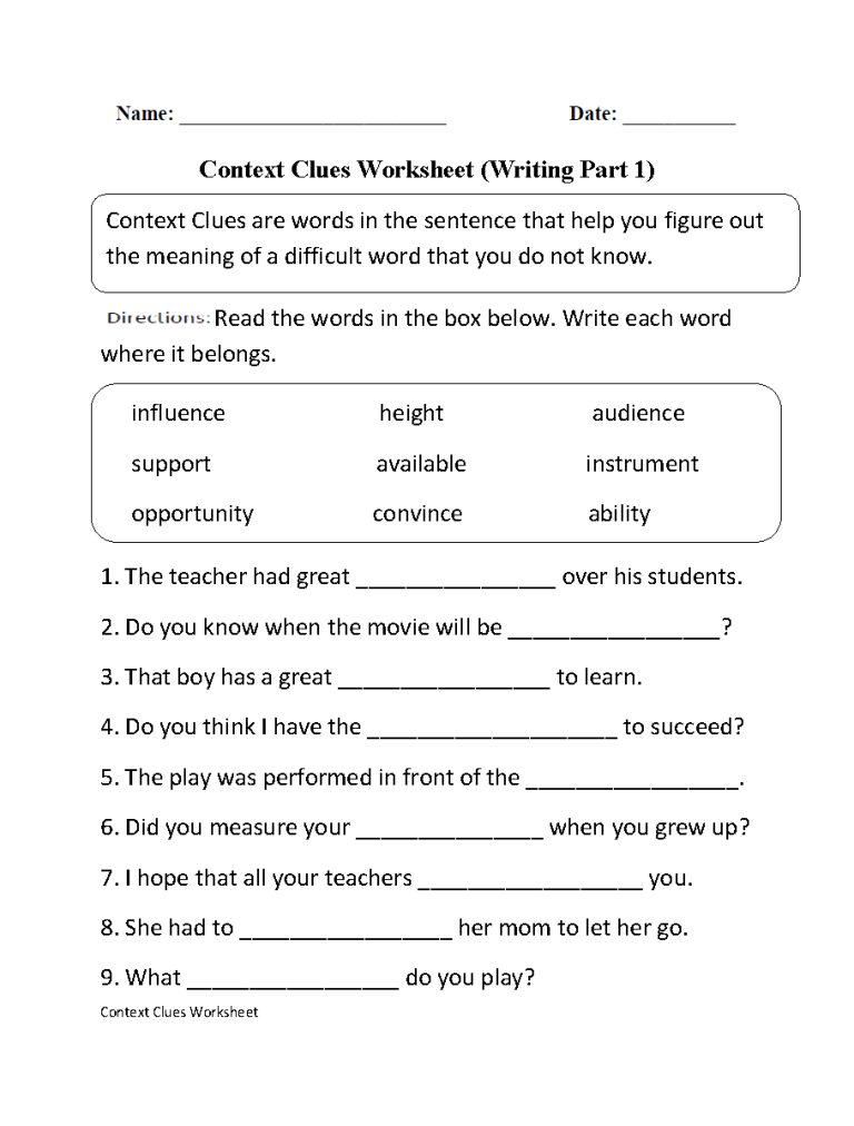 Types Of Context Clues Worksheets With Answers