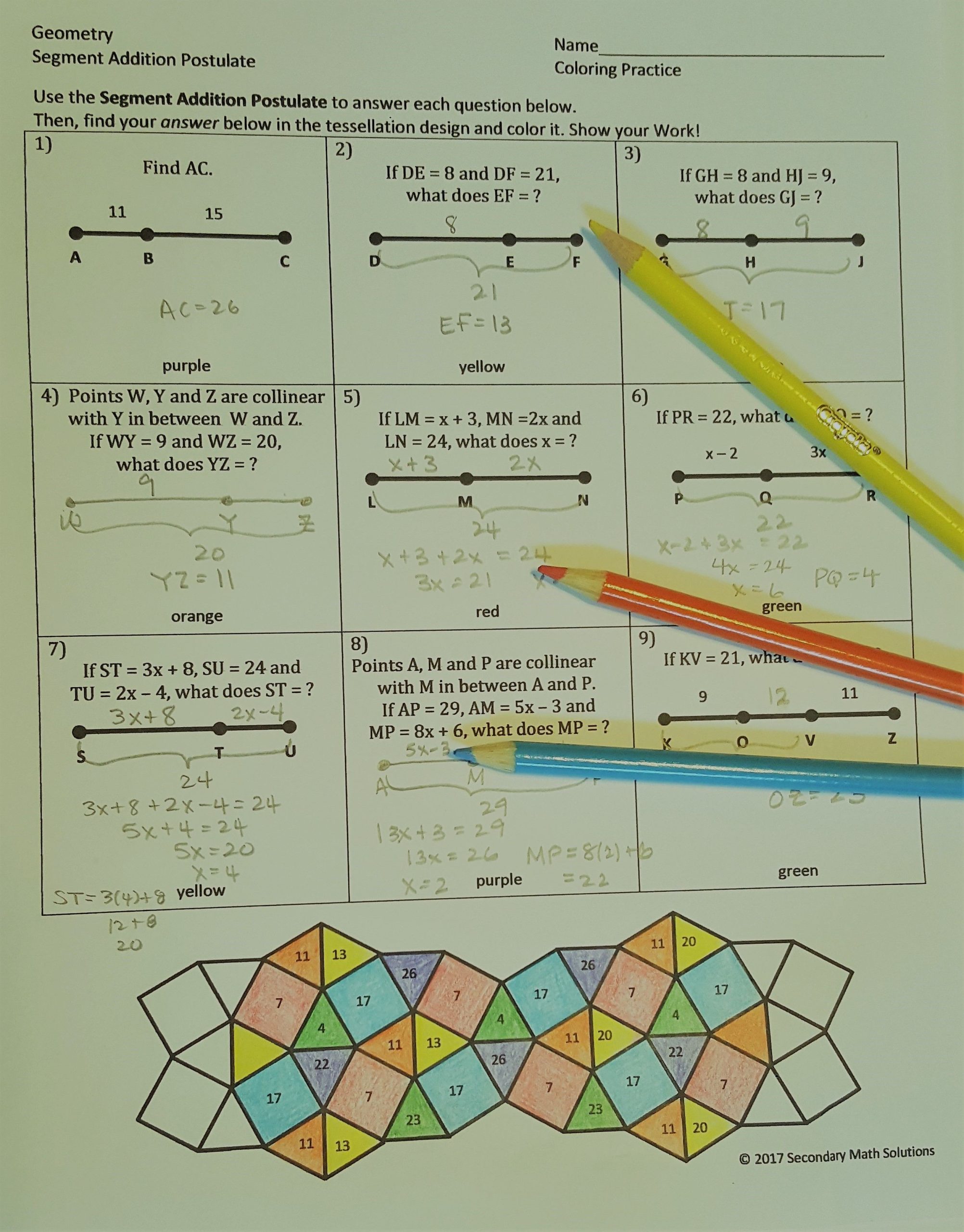 Angle Addition Postulate Worksheet All Things Algebra