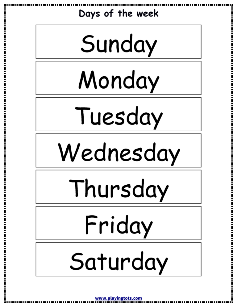 Days Of The Week Worksheet For Kids