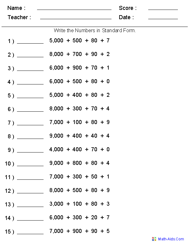 Expanded Form Worksheets Grade 3