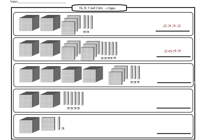 Printable Ones Tens Hundreds Thousands Worksheets