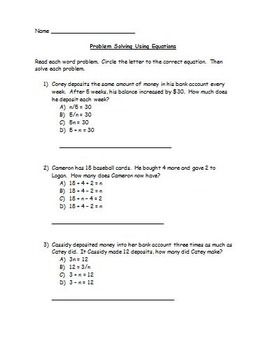 Linear Equations Word Problems Worksheet