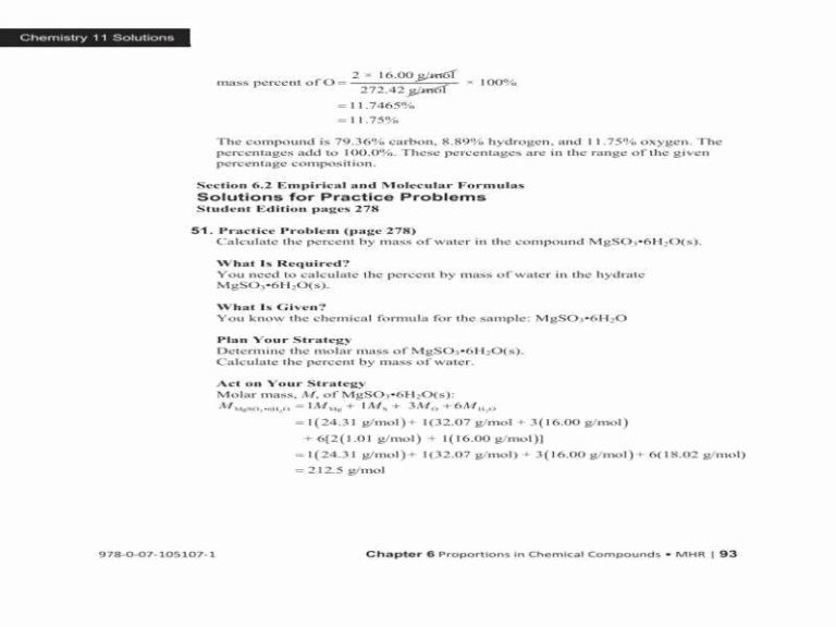 Percentage Composition Worksheet Answers