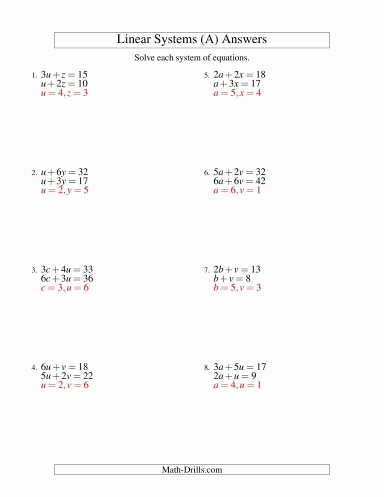 Solving Linear Equations Worksheet Answers