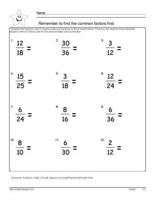 Reducing Fractions Worksheet Pdf